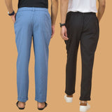 Combo of 2 Sky Blue and Black Cotton Regular Trousers