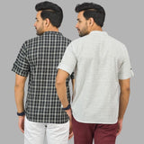 Combo of 2 White and Black Cotton Handloom Short Kurta-25386