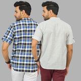 Combo of 2 White and Blue Cotton Handloom Short Kurta-25374