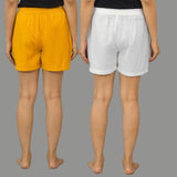 Combo of 2 White and Mustard Yellow Cotton Women Shorts-10592