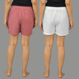 Combo of 2 White and Pink Cotton Women Shorts