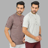 Combo of 2 White and Red Cotton Handloom Short Kurta-25388