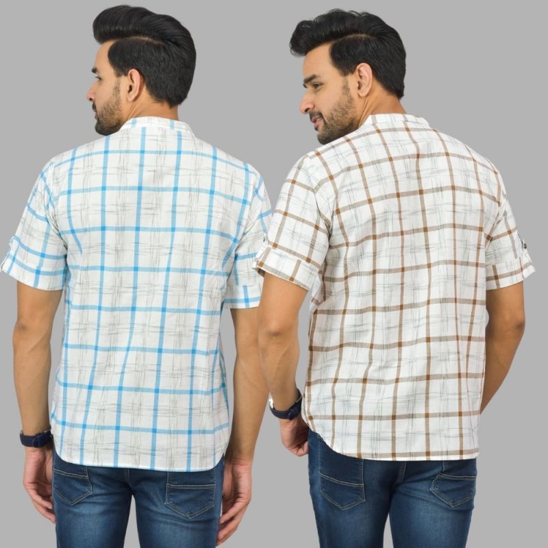 Combo of 2 White and White Cotton Handloom Short Kurta-25335