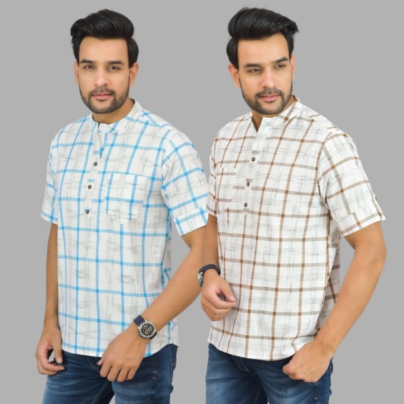 Combo of 2 White and White Cotton Handloom Short Kurta-25335