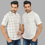 Combo of 2 White and White Cotton Handloom Short Kurta-25345