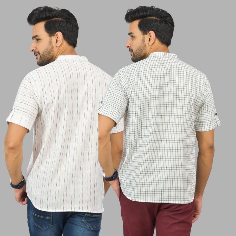 Combo of 2 White and White Cotton Handloom Short Kurta-25361