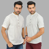 Combo of 2 White and White Cotton Handloom Short Kurta-25361