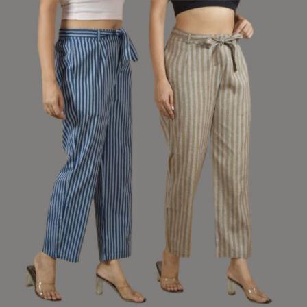 Combo of 2 Women Purple Maroon Cotton Checks Belt Pant