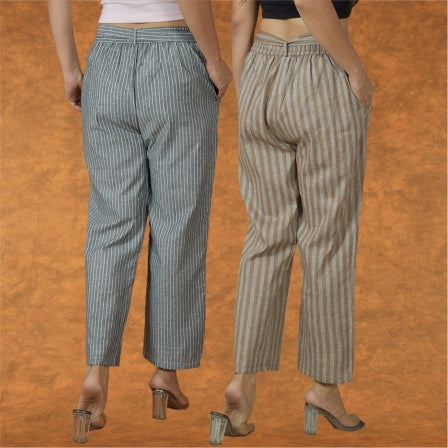 Combo of 2 Women Maroon Black Cotton Checks Belt Pant