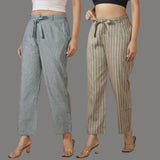 Combo of 2 Women Maroon Black Cotton Checks Belt Pant