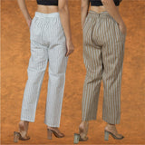 Combo of 2 Women Yellow White Cotton Checks Belt Pant