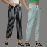 Combo of 2 Women Purple Black Cotton Checks Belt Pant