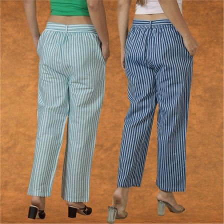 Combo of 2 Women Pink Maroon Cotton Checks Belt Pant