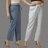 Combo of 2 Women Yellow Blue Cotton Checks Belt Pant