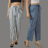 Combo of 2 Women Maroon Black Cotton Checks Belt Pant