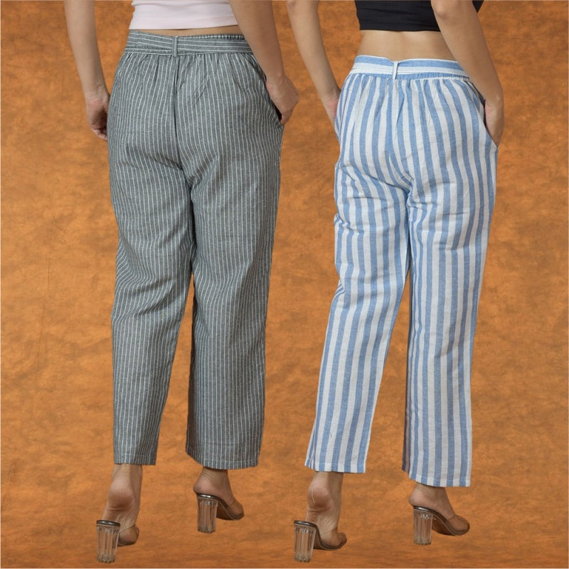 Combo of 2 Women Pink Blue Cotton Checks Belt Pant