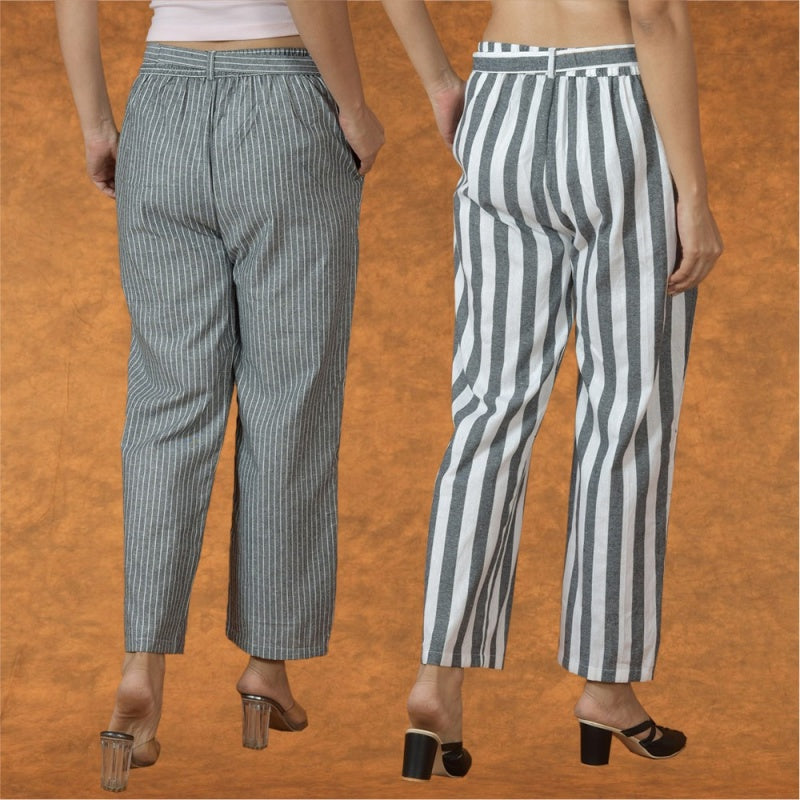 Combo of 2 Women Purple Maroon Cotton Checks Belt Pant