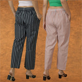 Combo of 2 Women Maroon Blue Cotton Checks Belt Pant