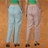 Combo of 2 Women Yellow Black Cotton Checks Belt Pant