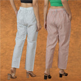 Combo of 2 Women Purple Pink Cotton Checks Belt Pant