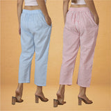 Combo of 2 Women Sky Blue Pink Cotton Regular Ankle Length Pant