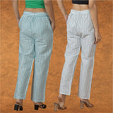 Combo of 2 Women White Blue Cotton Checks Belt Pant