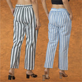 Combo of 2 Women White Black Cotton Checks Belt Pant