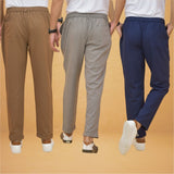 Combo of 3 Gray Brown and Navy Blue Cotton Regular Trouser Pants-42447