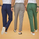 Combo of 3 Gray Navy Blue and Bottle Green Cotton Regular Trouser Pants-42378