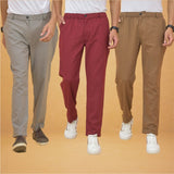 Combo of 3 Maroon Gray and Brown Cotton Regular Trouser Pants-42545