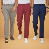 Combo of 3 Maroon Gray and Navy Blue Cotton Regular Trouser Pants-42460