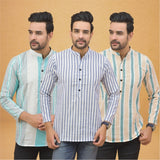 Combo of 3 Men Kurtas Stripe Cotton Handloom Sky Blue Green and Green