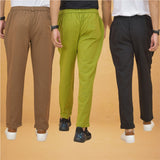 Combo of 3 Olive Green Brown and Black Cotton Regular Trouser Pants-42486