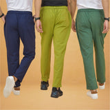 Combo of 3 Olive Green Navy Blue and Bottle Green Cotton Regular Trouser Pants-42381