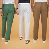 Combo of 3 White Brown and Bottle Green Cotton Regular Trouser Pants-42406