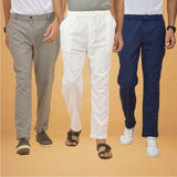 Combo of 3 White Gray and Navy Blue Cotton Regular Trouser Pants-42462