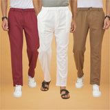 Combo of 3 White Maroon and Brown Cotton Regular Trouser Pants-42554