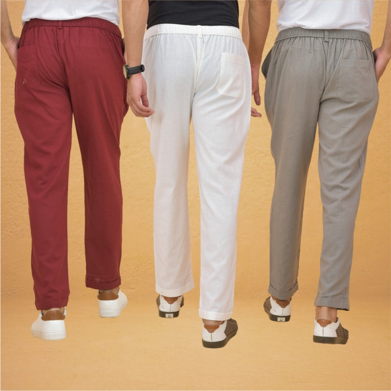 Combo of 3 White Maroon and Gray Cotton Regular Trouser Pants-42579