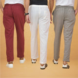 Combo of 3 White Maroon and Gray Cotton Regular Trouser Pants-42579