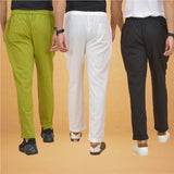 Combo of 3 White Olive Green and Black Cotton Regular Trouser Pants-42507