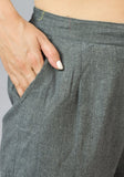 Dark Gray Solid Cotton Flax Trouser Pants