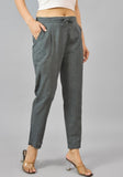 Dark Gray Solid Cotton Flax Trouser Pants