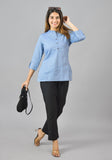 Denim Solid Cotton Women Top