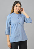 Denim Solid Cotton Women Top