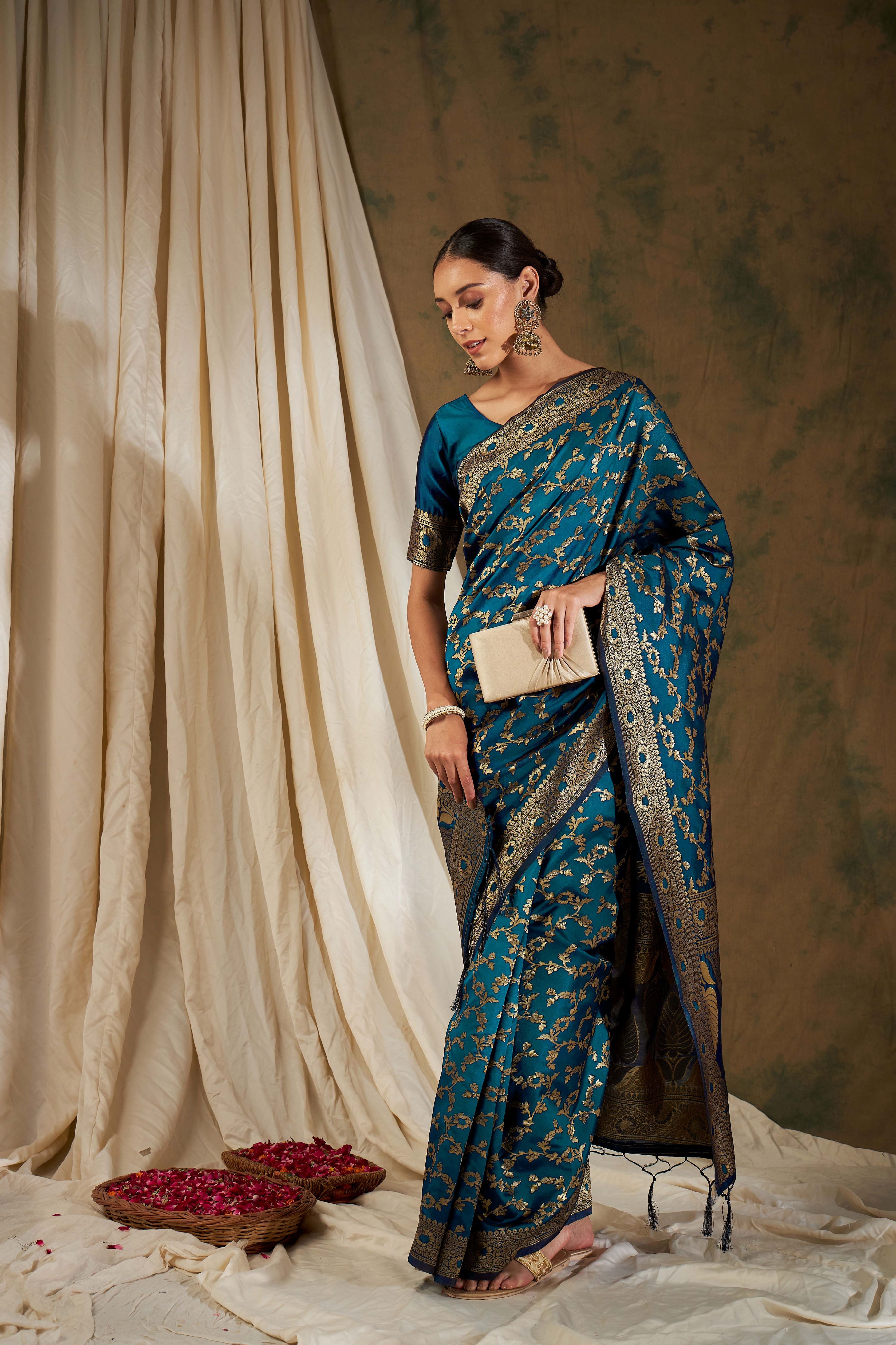 Women's Sky Blue Colour Designer Weaving Work Saree