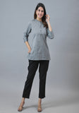 Gray Black Cotton Stripe Women Top