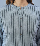 Gray Black Cotton Stripe Women Top