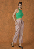 Gray Pink Cotton Stripe Belt Pant