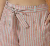 Gray Pink Cotton Stripe Belt Pant