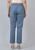 Gray Solid Cotton Flax Trouser Pants